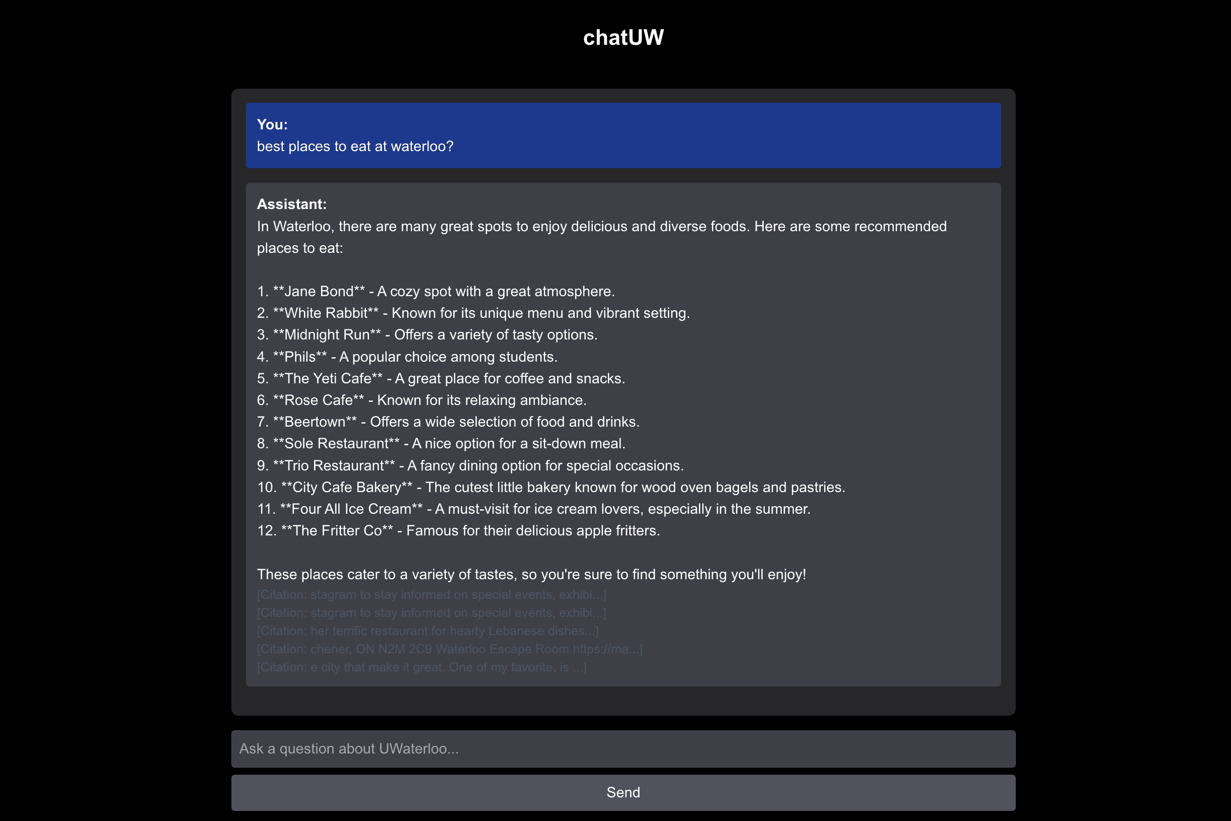 chatUW: A Chatbot Trained on Waterloo Student Wisdom