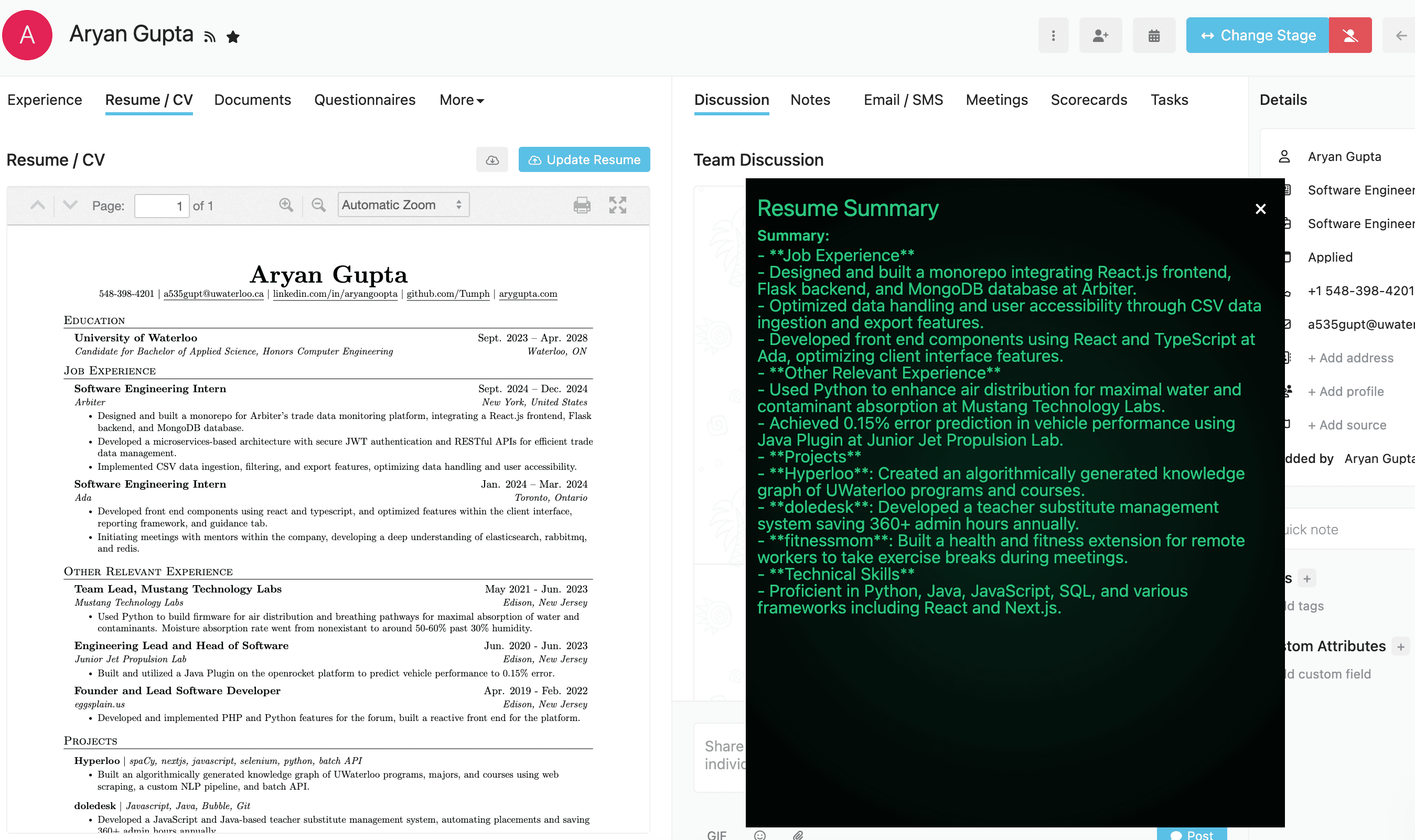 Pare: Summarizing Resumes on Any ATS